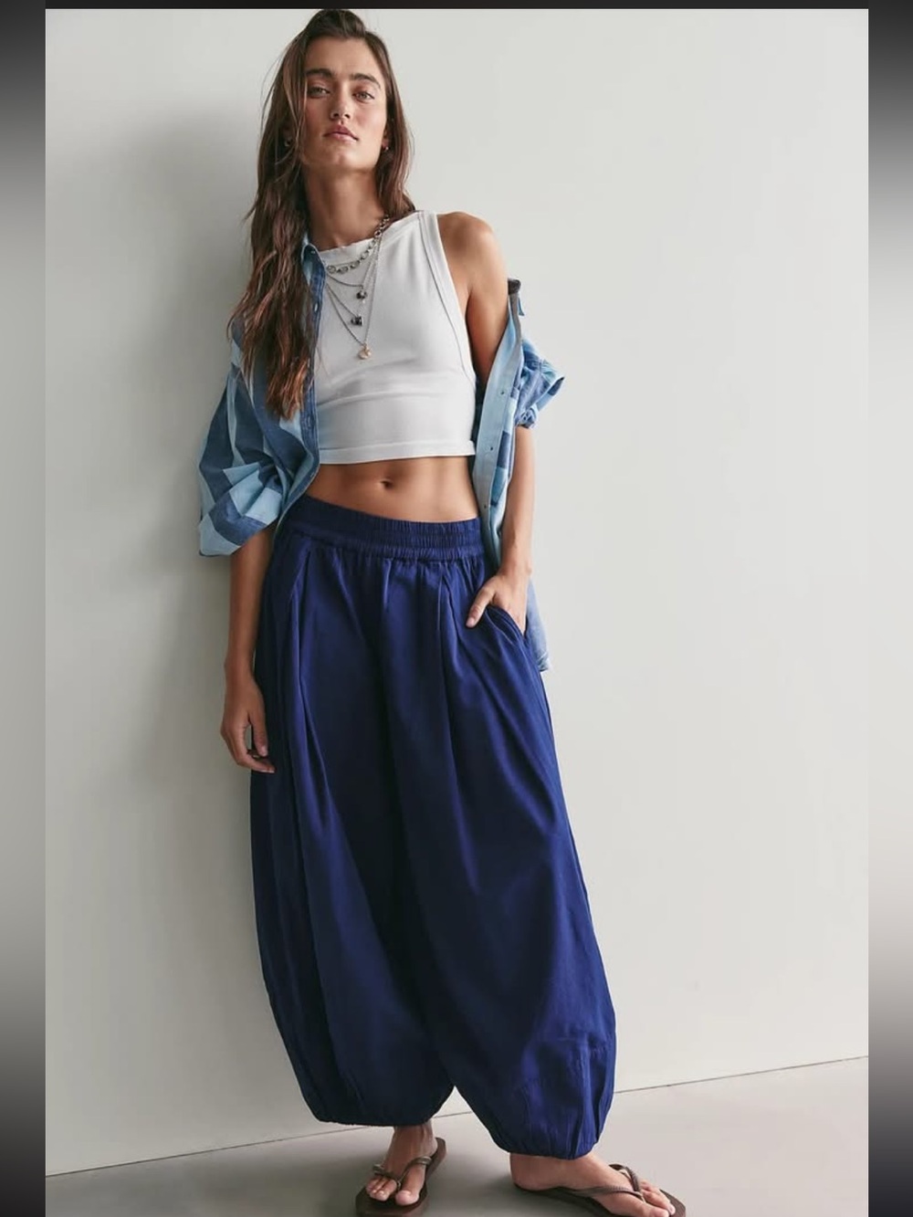 Free People Moonflower Pull-On Balloon Pants Navy Blue M NWOT